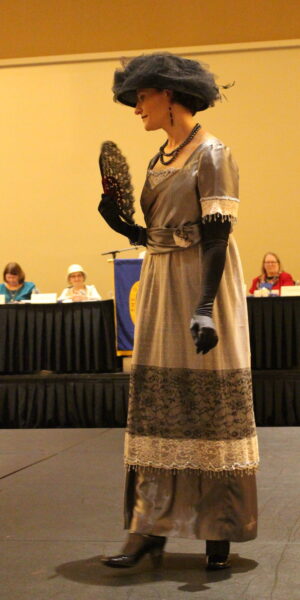 Mandy Mitroff wearing an Edwardian dress from the early 1900s