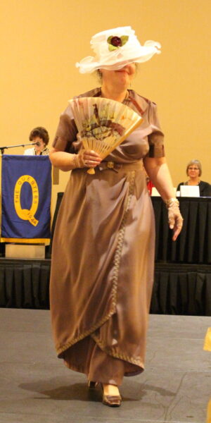Sue McLelland wearing an Edwardian dress from the early 1900s