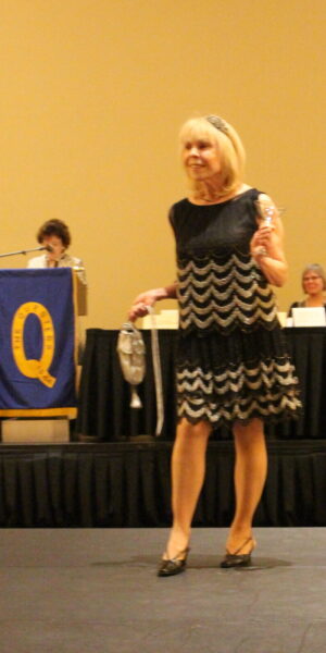 Maureen Hagg wearing a flapper dress from the Prohibition era